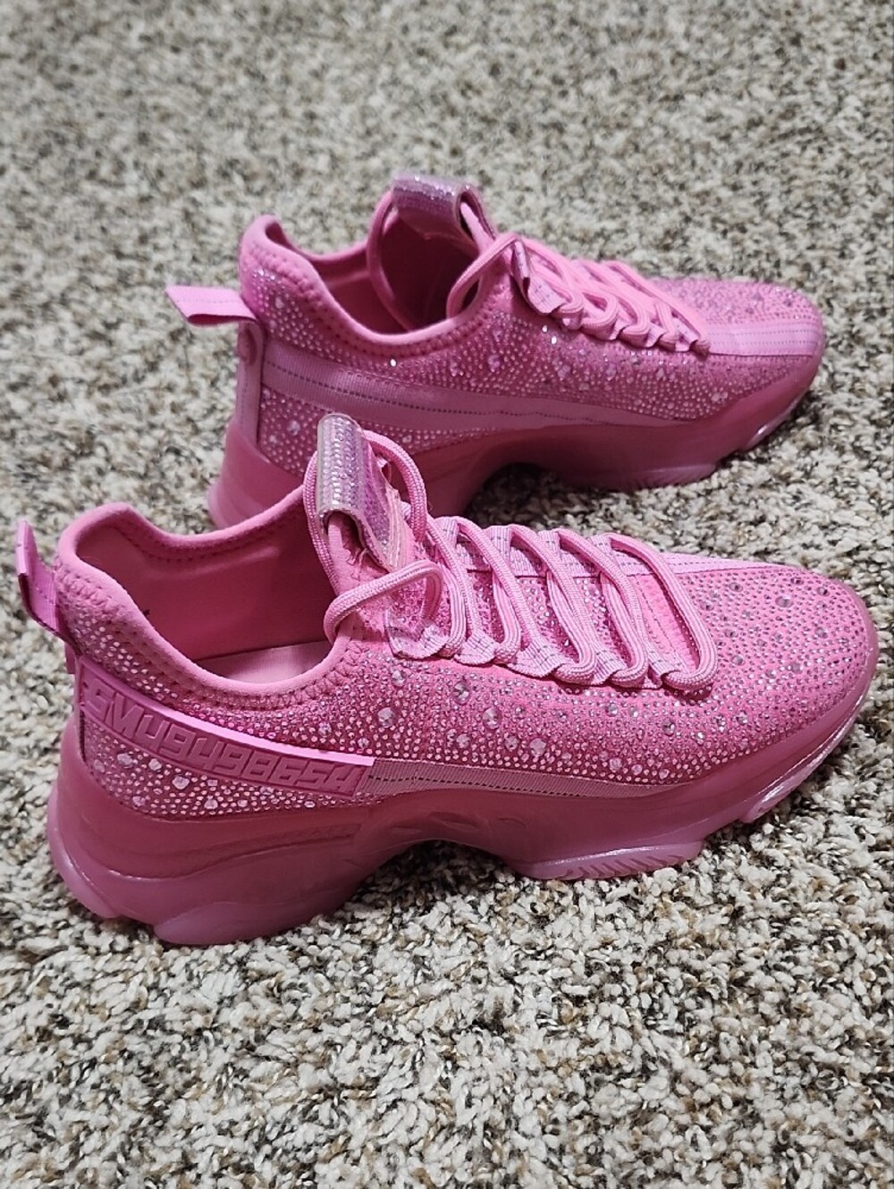 Steve Madden Maxima Hot Barbie Pink Rhinestone Fashion Sneakers Sparkle Athletic - Picture 4 of 12
